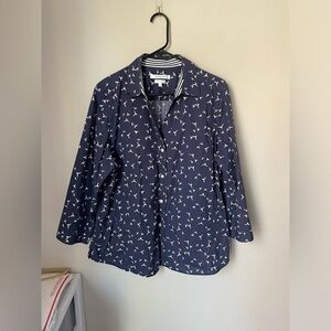 Foxcroft Novelty Seagull Bird Print Button Down Cotton Blouse Size XL